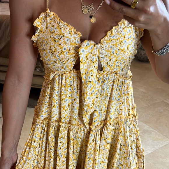 Yellow Ruched Tiered Mini Sundress💕 - Picture 3 of 5